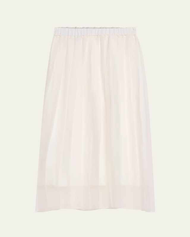 Crispy Silk Chiffon Pleated Midi Skirt